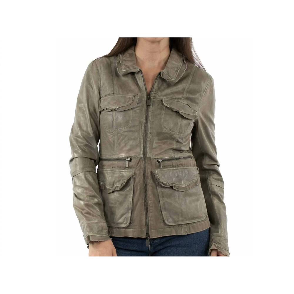NEW SCULLY canvas leather jacket in sage